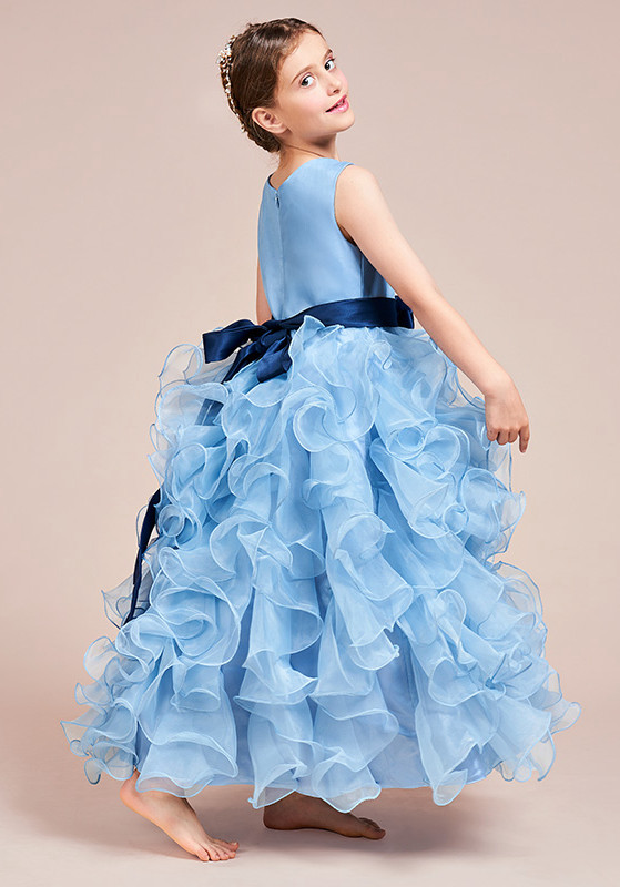 Robe De Bal Pour Enfant En Organza Bleu Clair, Longueur Cheville ACH062 – Image 4