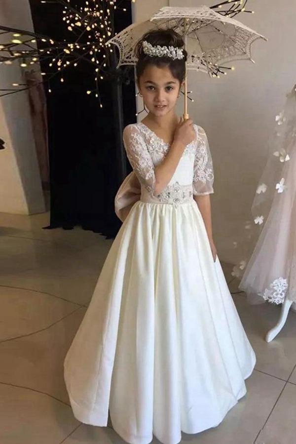 Robe De Fête Et De Communion Pour Enfant à Manches Mi-Longues ACH069