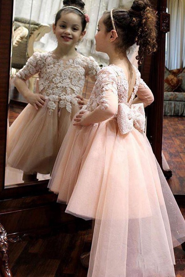 Alternative view of Robe De Fête Pour Enfant Rose En Tulle Et Dentelle, à Manches Longues ACH071