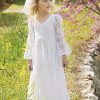Robe De Fête Blanche En Dentelle à Manches Longues Pour Enfant ACH073