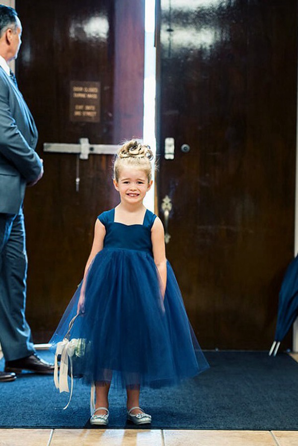 Robe De Demoiselle D'honneur En Tulle Bleu Marine ACH094