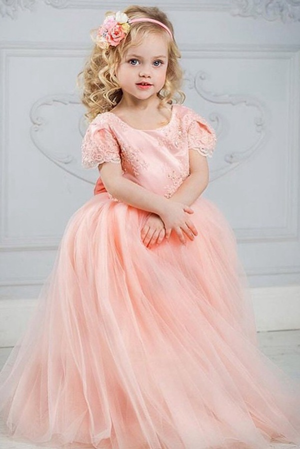 Robe De Demoiselle D'honneur En Tulle Rose Pour Toute-Petite ACH124