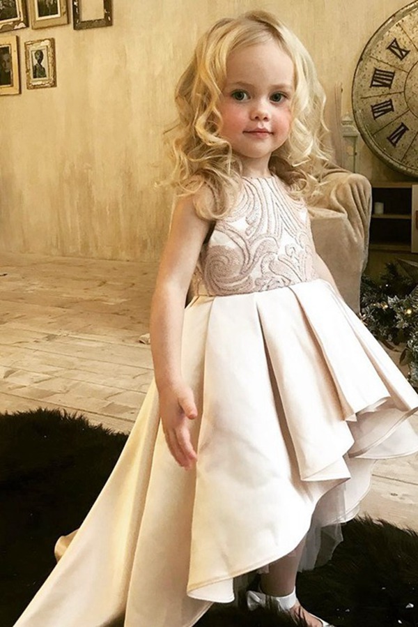 Robe De Fête Asymétrique En Satin Champagne Pour Toute-Petite ACH134 – Image 3