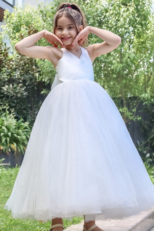 Robe De Première Communion Blanche Avec Un Nœud ACH218