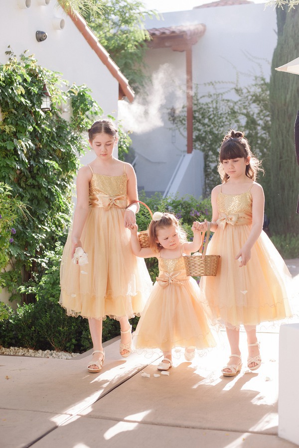 Robe De Demoiselle D'honneur Pour Petite Fille à Bretelles Et Sequins Dorés ACH227
