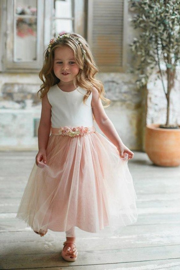 Robe En Tulle Rose à Manches Courtes Pour Petite Fille ACH281