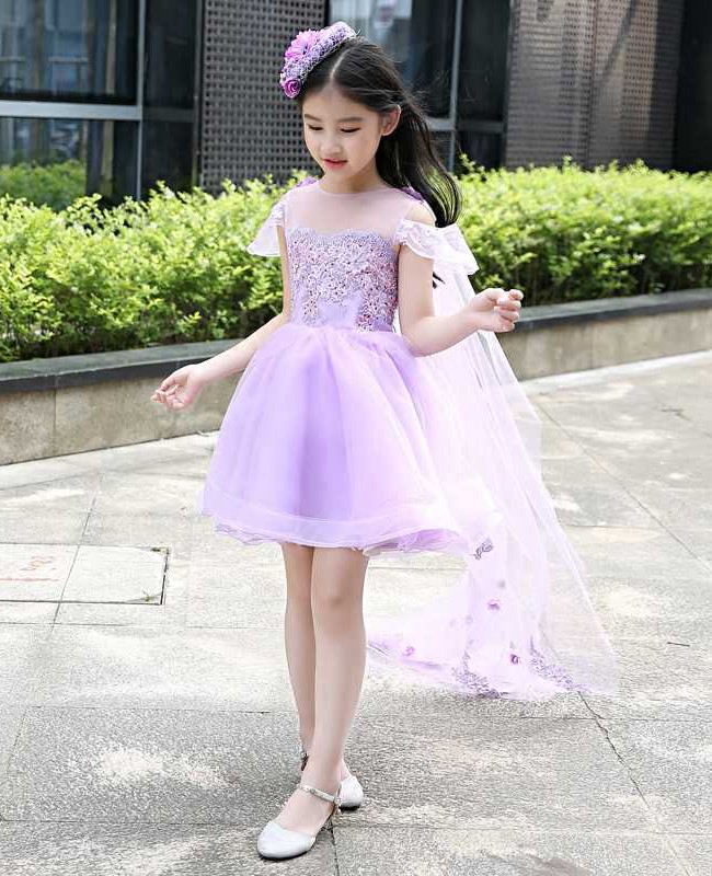 Robe De Bal Assortie Maman-Fille Lilas Haute Et Basse FGD469 – Image 4