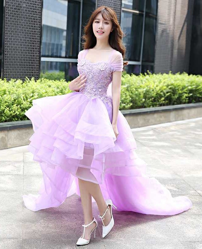 Robe De Bal Assortie Maman-Fille Lilas Haute Et Basse FGD469 – Image 5