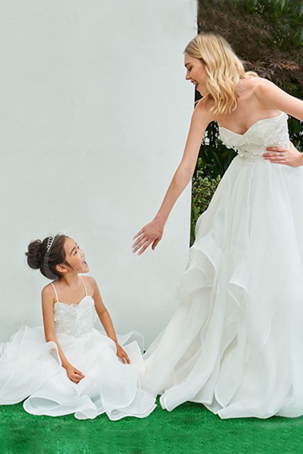 Robe De Soirée En Satin Blanc à Bretelles (Modèles Assortis Mère Et Enfant) FGD483