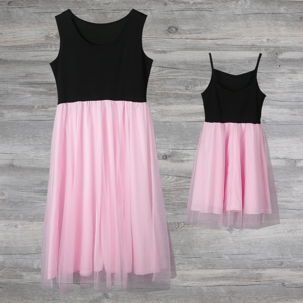 Robe De Fête Noire Et Rose Pour Mère Et Fille FGD484 – Image 5
