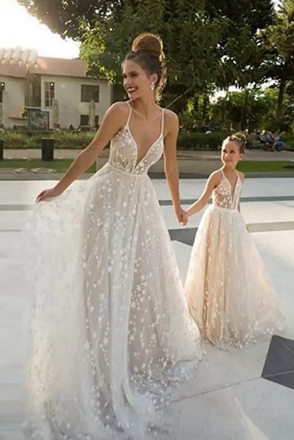Robe De Soirée Assortie Mère-Fille à Bretelles MGD002
