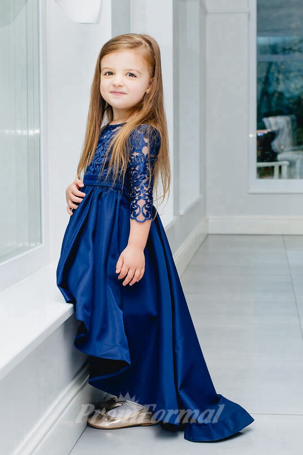 Alternative view of Robes De Soirée Assorties Mère-Fille Bleu Roi, Coupe Asymétrique (Courte Devant, Longue Derrière) MGD014
