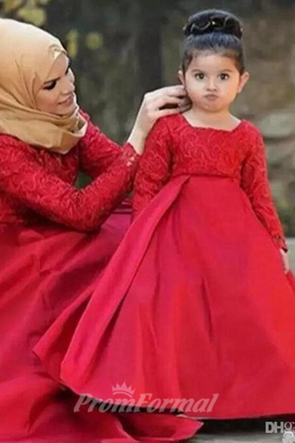 Robes Rouges Assorties à Manches Longues Pour Mère Et Fille MGD020 – Image 3