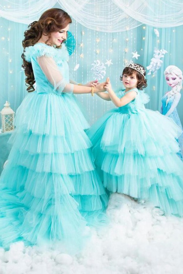 Turquoise Robe De Soirée Correspondante Mère-Fille MGD120