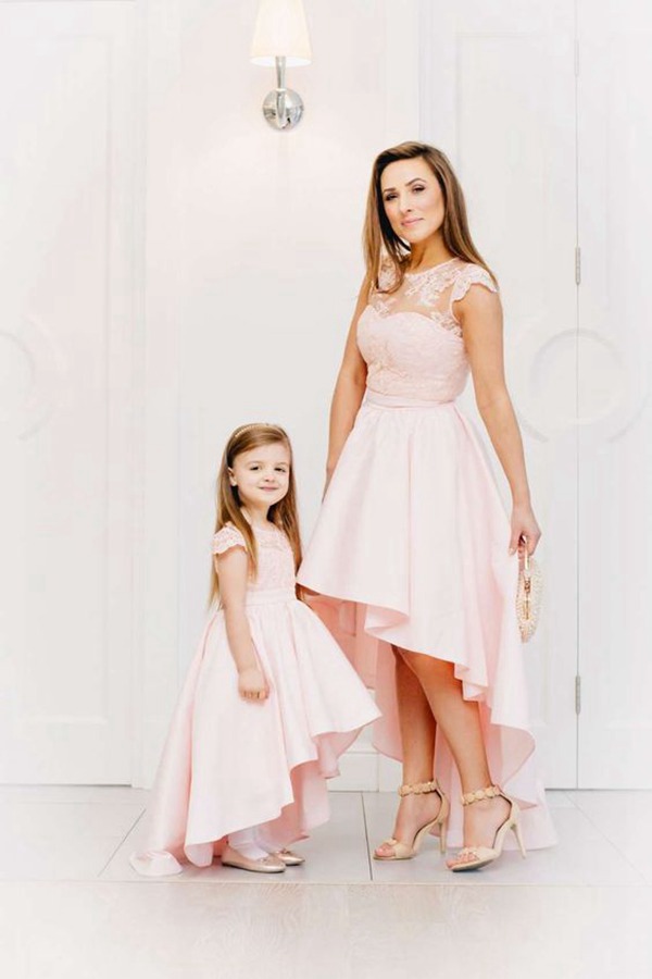 Rose Haute-Basse Robe De Soirée Correspondante Mère-Fille MGD130