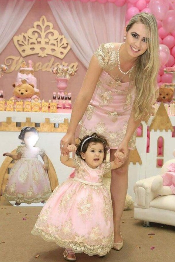 Jupes Assortis Pour Mère Et Bébé En Dentelle Rose MGD133