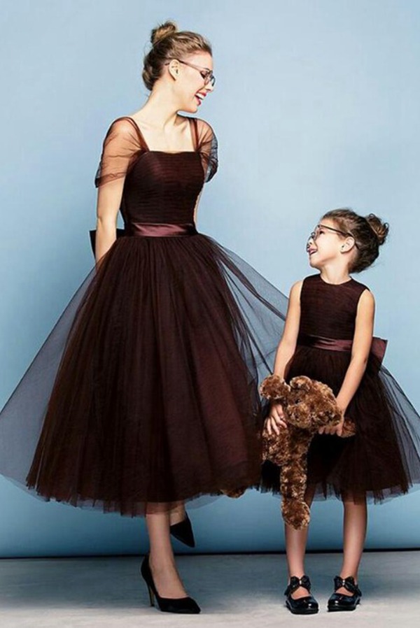 Robes De Cérémonie Assorties En Mousseline Chocolat Pour Mère Et Fille MGD138