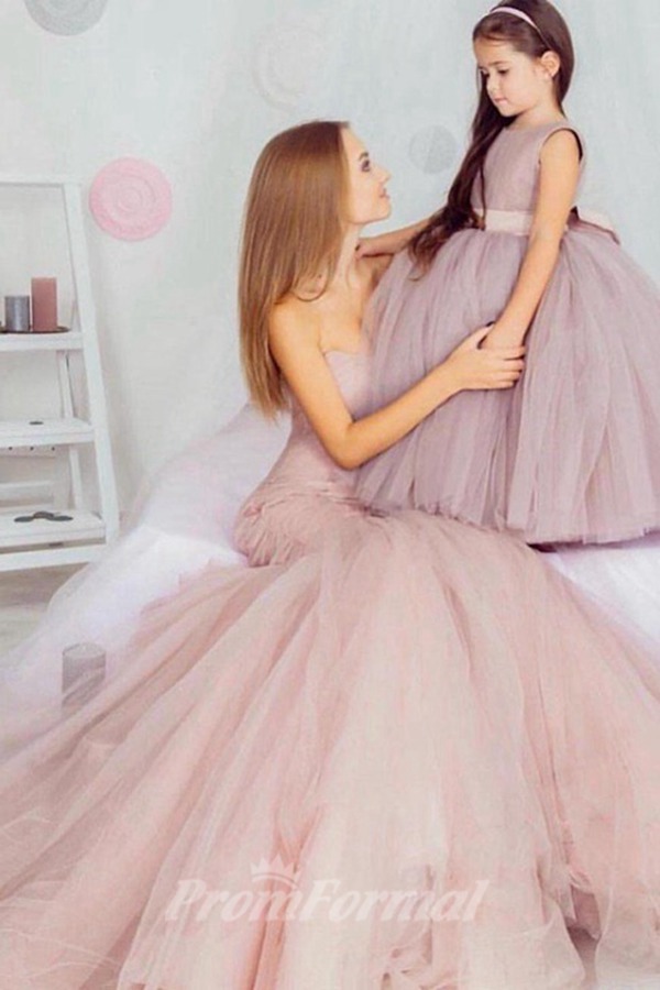 Alternative view of Robe Assortie En Tulle Rose Nude Pour Mère Et Fille MGD157