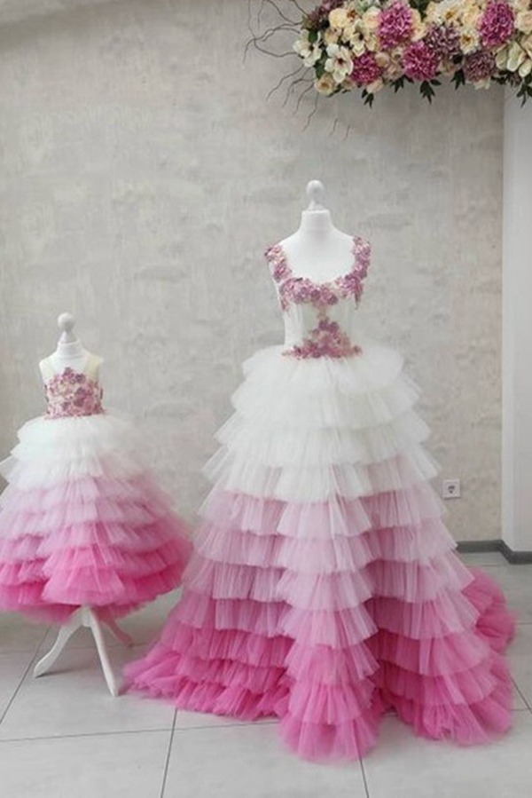 Robe De Soirée Assortie Pour Mère Et Bébé En Tulle Effet Dégradé MGD170
