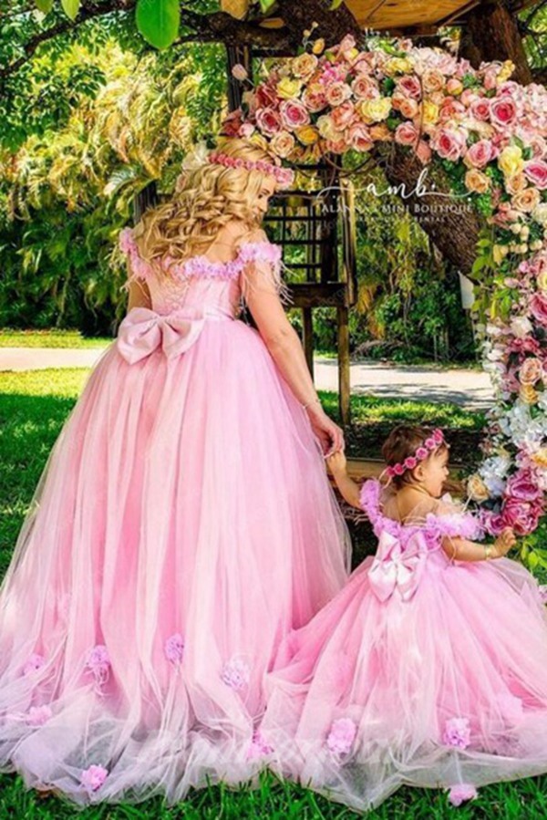 Alternative view of Robe De Soirée Assortie En Tulle Rose Pour Maman Et Bébé MGD171