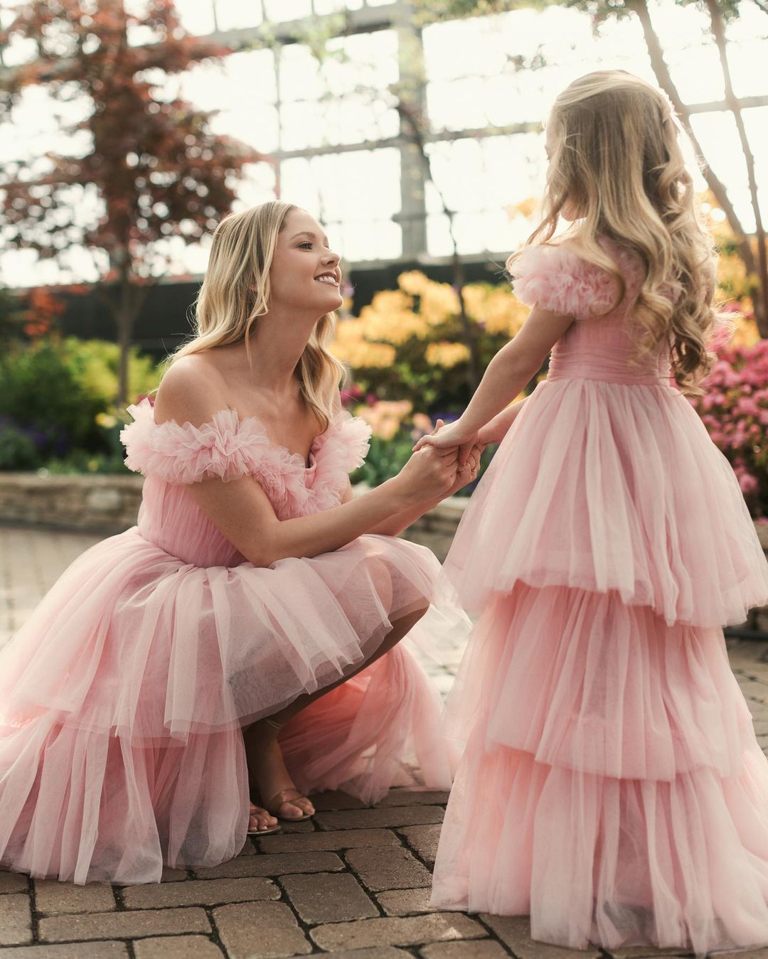 Robes De Soirée Assorties En Tulle Rose Pour Mère Et Fille MGD179 – Image 4