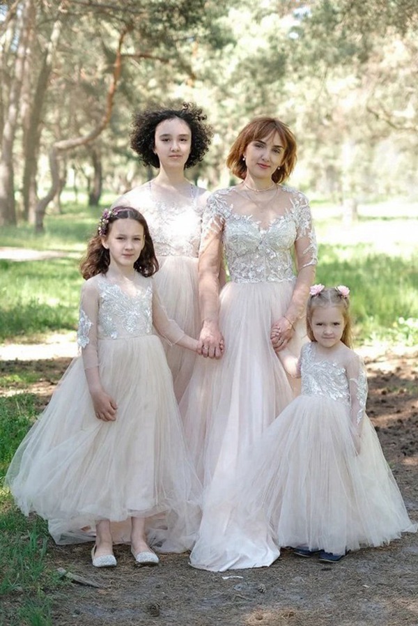 Robes De Fête Mère-Fille En Tulle Champagne Clair MGD200
