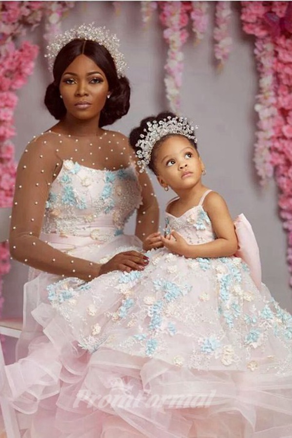 Alternative view of Robe De Cérémonie Assortie Mère-Enfant En Tulle, Coupe Trompette Et Manches Longues MGD206