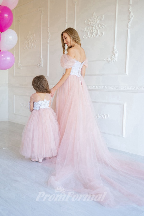 Robe De Cérémonie Assortie Rose Pour Mère Et Fille MGD209 – Image 3