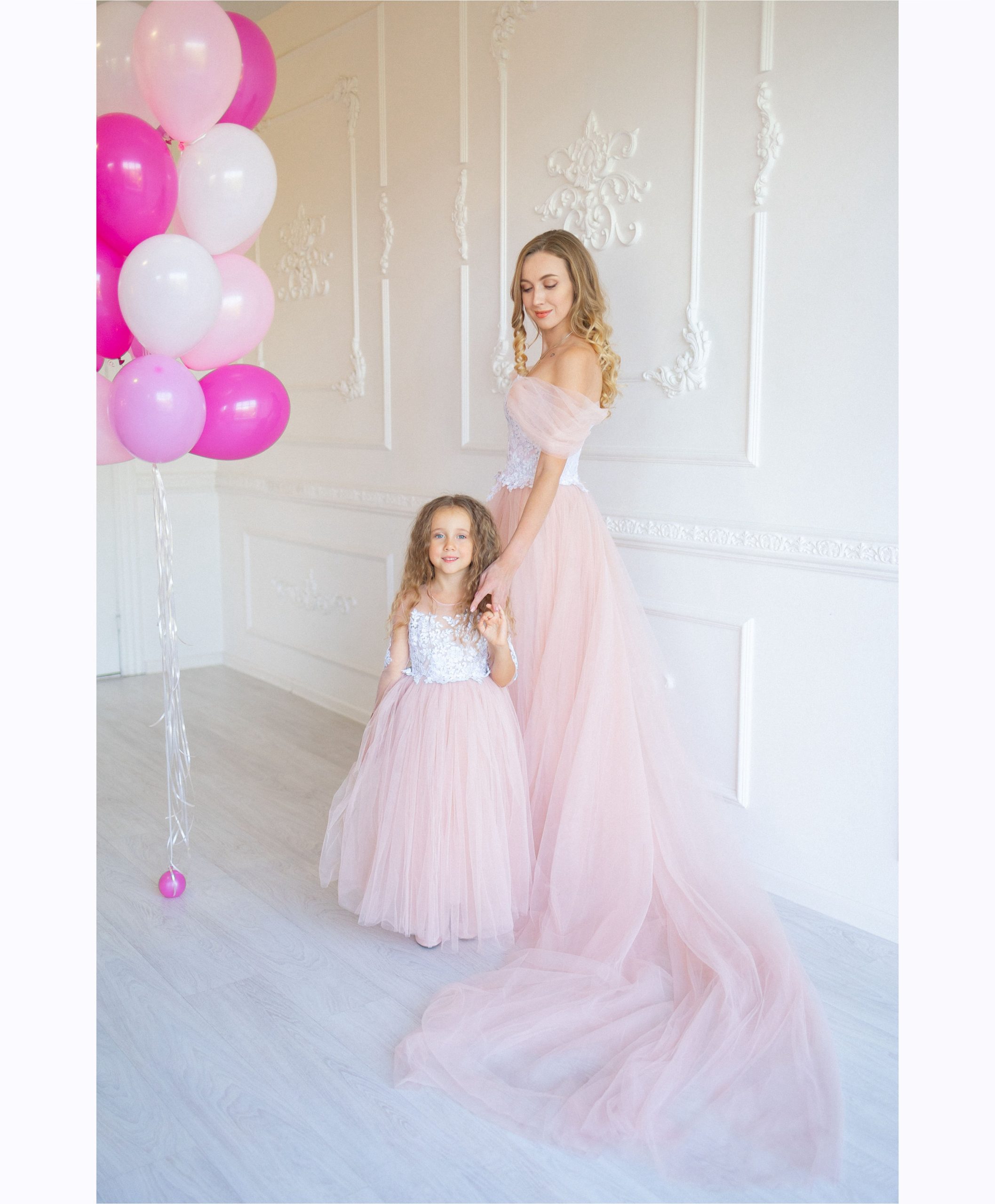 Robe De Cérémonie Assortie Rose Pour Mère Et Fille MGD209 – Image 4