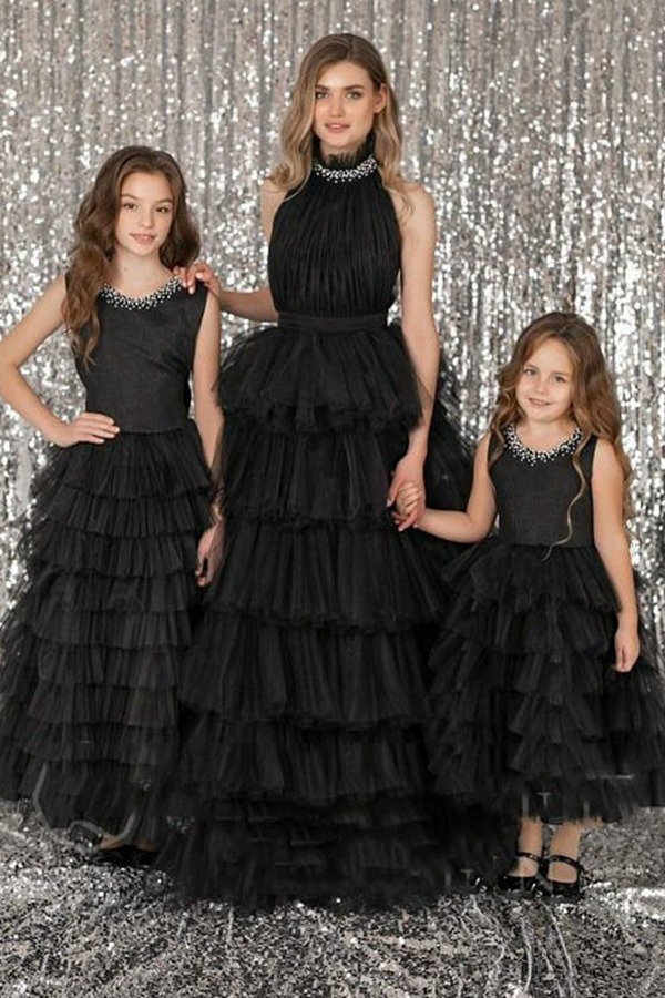 Robes Assorties En Tulle Noir Pour Mère Et Fille MGD213