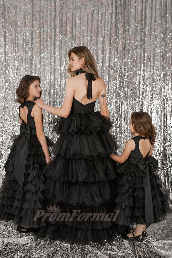 Robes Assorties En Tulle Noir Pour Mère Et Fille MGD213 – Image 2