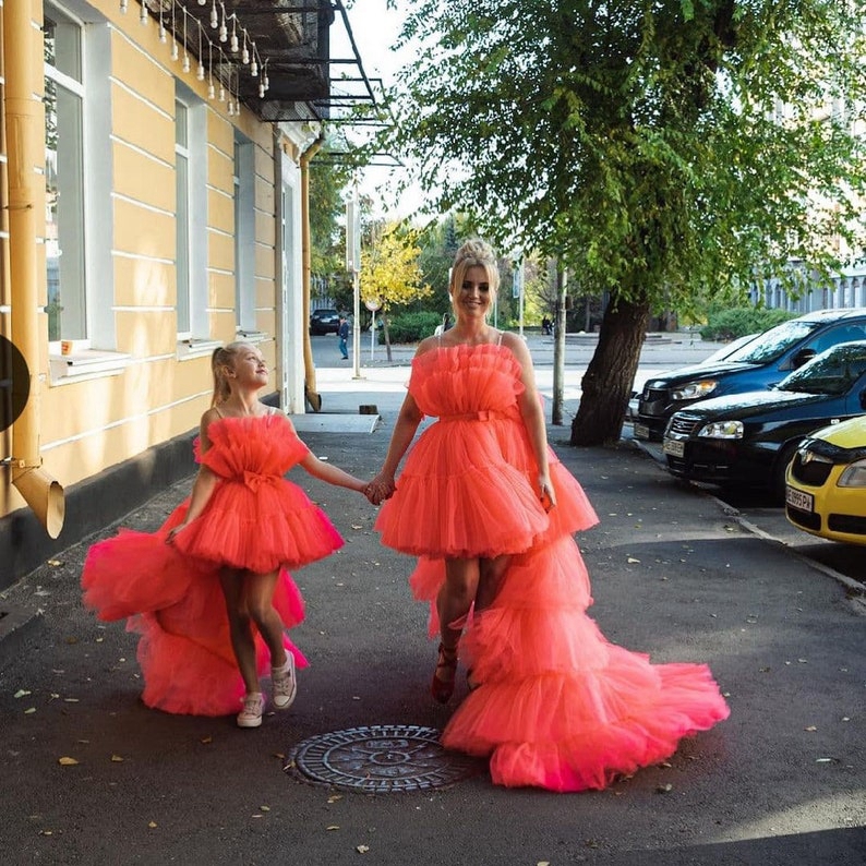Robes Assorties Mère-Fille En Tulle Couleur Pastèque MGD214 – Image 4