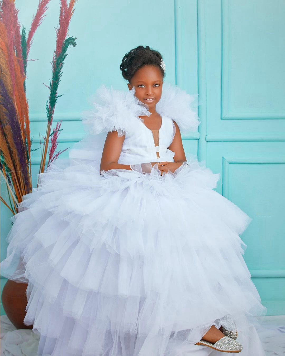 Robes Blanches à Volants Assorties Pour Mère Et Fille MGD215 – Image 5