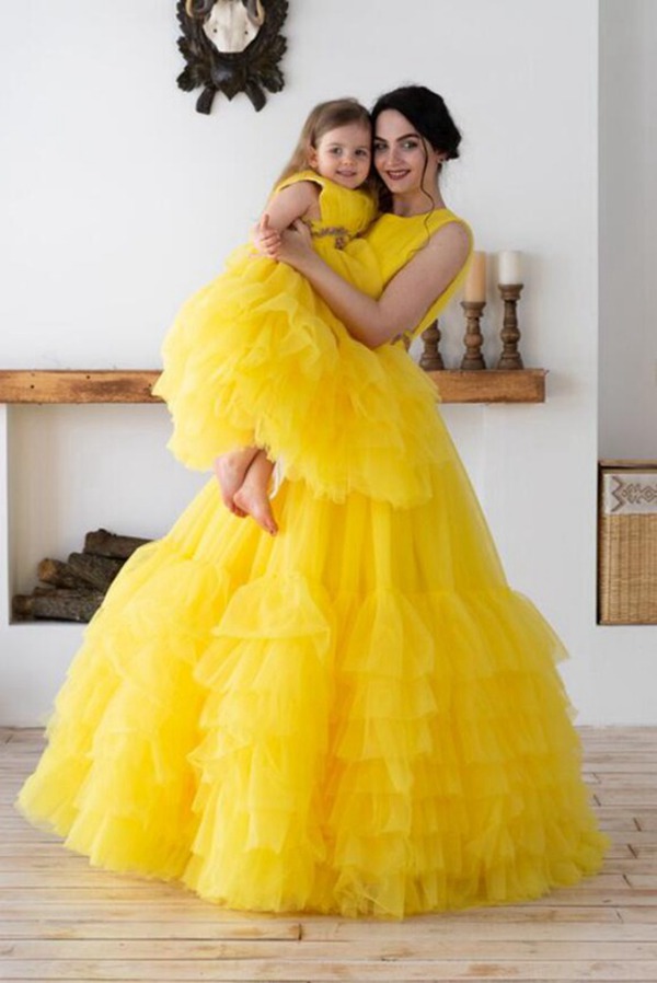 Alternative view of Robes Assorties Jaunes à Volants Pour Mère Et Fille MGD216