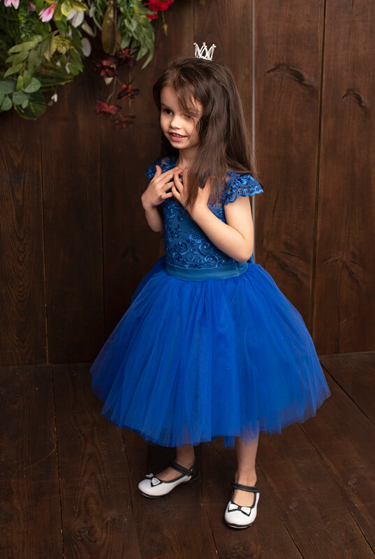 Robe De Fête Courte En Tulle Bleu Roi Pour Mère Et Fille MGD218 – Image 4