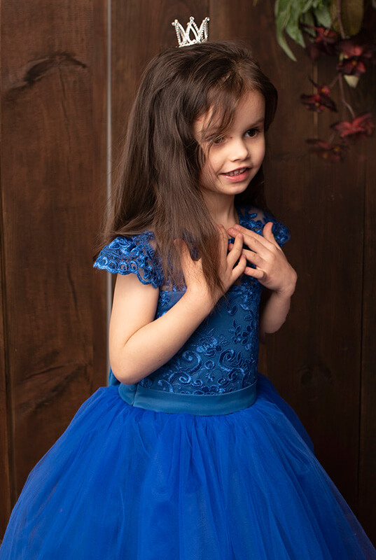 Robe De Fête Courte En Tulle Bleu Roi Pour Mère Et Fille MGD218 – Image 6