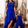 Robe De Fête Mère-Fille Bleu Roi, Coupe Asymétrique MGD219