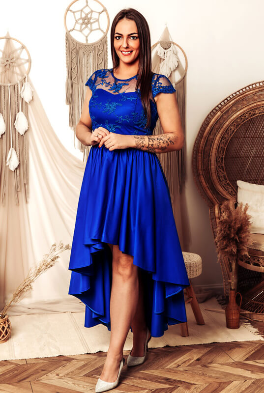 Robe De Fête Mère-Fille Bleu Roi, Coupe Asymétrique MGD219 – Image 5