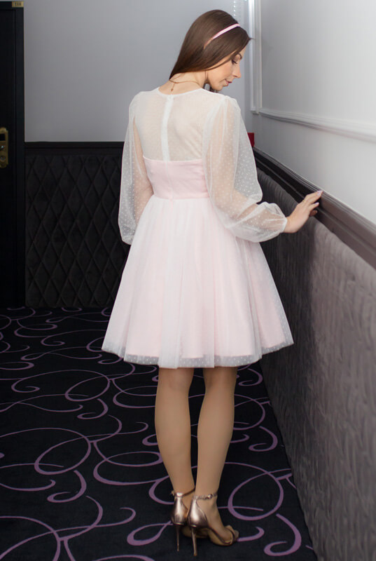 Robe De Fête Rose En Tulle à Manches Longues Pour Mère Et Fille MGD220 – Image 4
