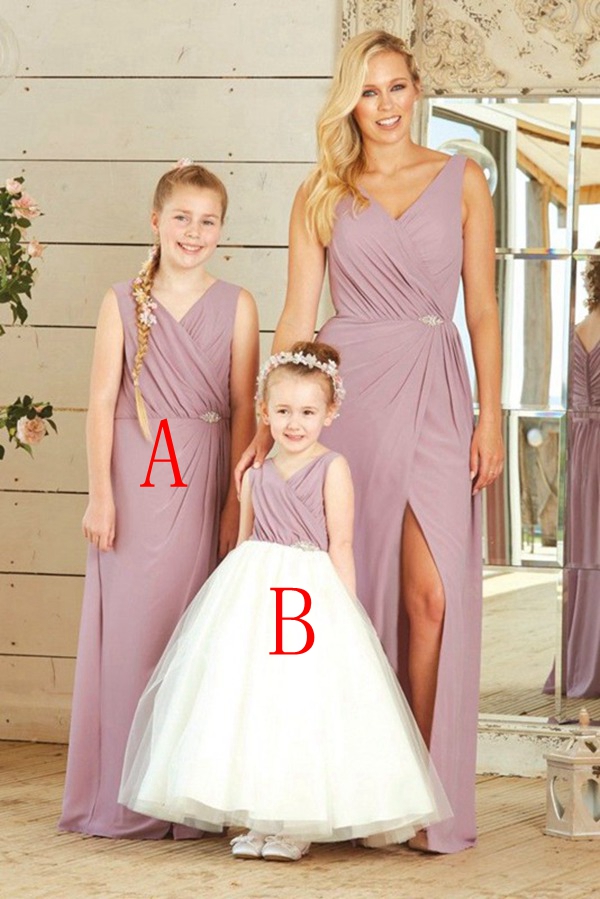 Robes Assorties En Mousseline Couleur Chair Pour Mère Et Enfant MGD238 – Image 3