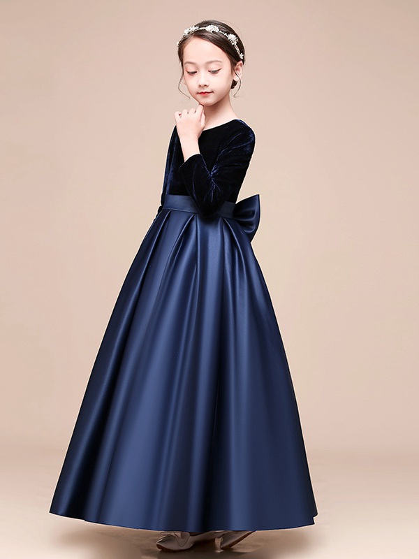 Robe De Demoiselle D'honneur Bleu Marine Avec NœU.S BCH051