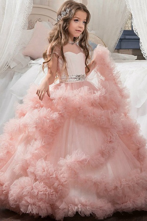 Jolie Robe à Manches Courtes Pour Petite Demoiselle D'honneur CH0106