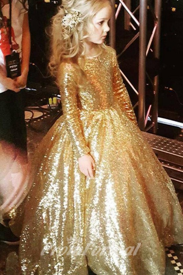 Robe De Fête à Manches Longues Et Sequins Pour Fille CHK003