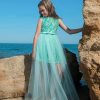 Robe De Bal Enfant Turquoise Mi-Longue à Paillettes CHK025