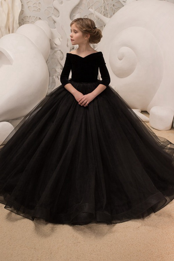 Robe De Bal Noire à Manches 3/4 Pour Enfant CHK037