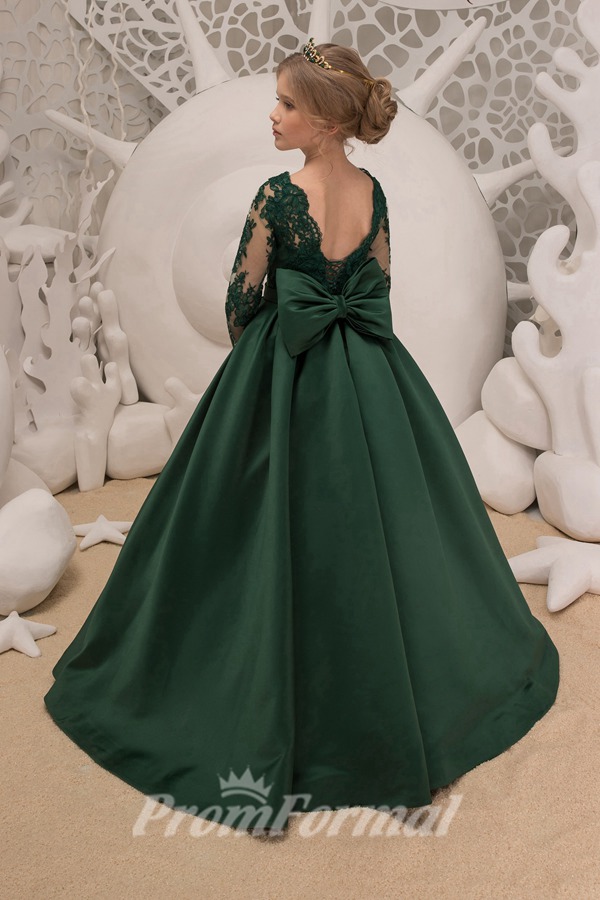 Alternative view of Robe de bal enfant vert foncé à manches longues CHK040