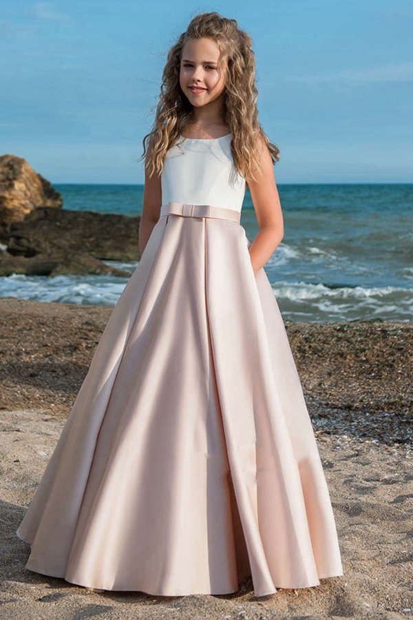 Robe De Cérémonie En Satin Pour Fille Avec Poche CHK072