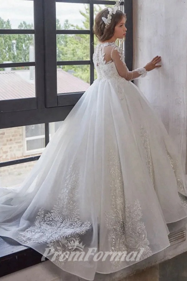 Alternative view of Robe De Communion Blanche à Manches Longues En Dentelle Pour Fille CHK229