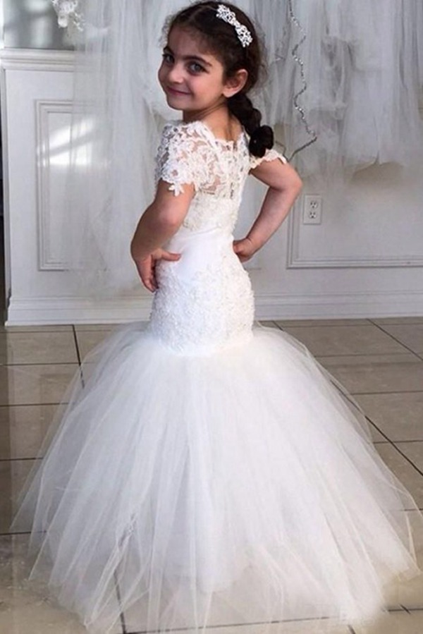 Robe De Demoiselle D'honneur En Dentelle, Coupe Trompette/Sirène, Manches Courtes FGD350