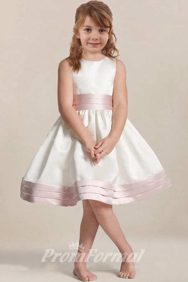 Robe De Demoiselle D'honneur Blanche En Satin, Coupe Trapèze, Longueur Genou FGD493 – Image 3